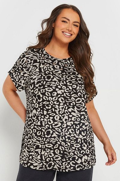 Stil Diva Large Size Crew Neck Bird's Eye Detailed Patterned T-Shirt 303865