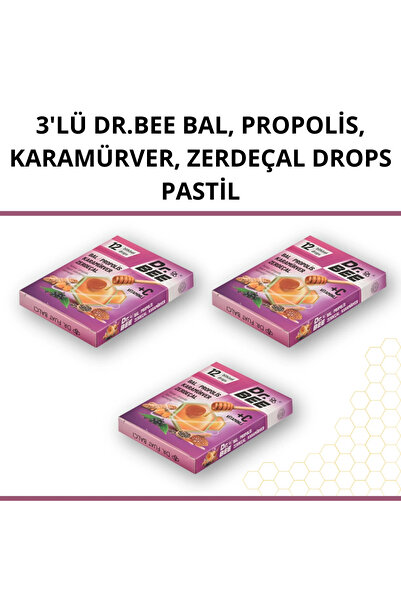 Dr.Bee 3'lü Dr.Bee Bal, Propolis,Karamürver, Zerdeçal Drops Pastil Paketi