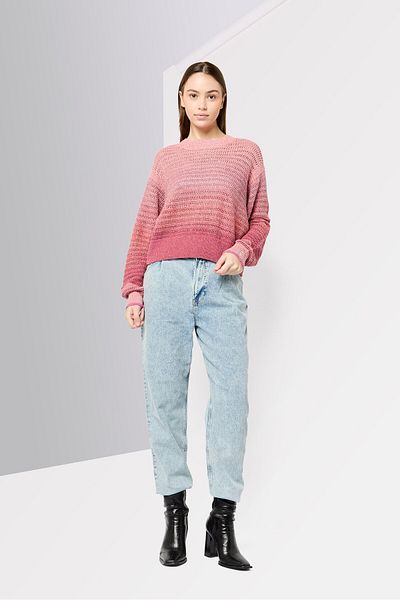 Scotch & Soda Women Crew Neck Long Sleeves Crochet Sweater, Pink