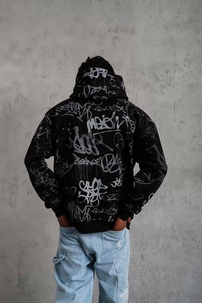 Silerra Men's Printed Hooded Ribbed Sweat - Black