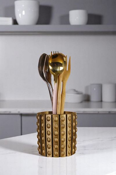 Evene Suport pentru tacâmuri de blat Suport decorativ pentru tacâmuri vertical Cilindru Suport pentru tacâmuri Culoare auriu anticat Model 91