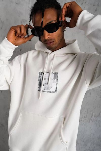 Silerra    Men's Front Back Printed Hooded Sweat - White