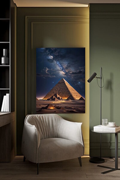 özkacar Pictură pe pânză cu pramația egipteană într-o noapte înstelată, decor...