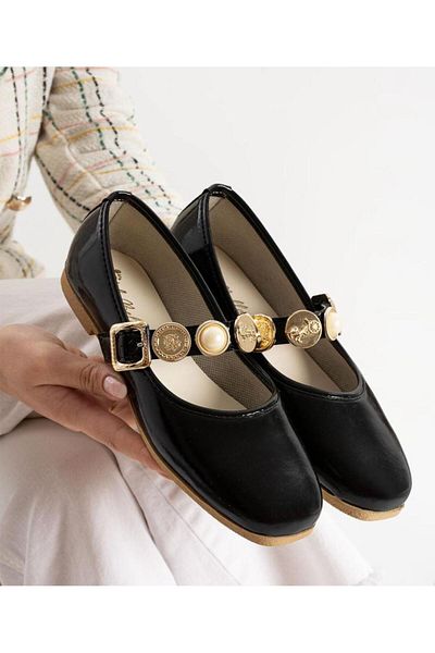 VENUCIA Women's Mary Jane Ballet Shoes Comfortable Daily Model with Pearl and Gold Button Buckle