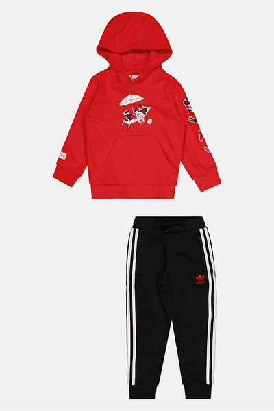 adidas Originals X Disney Kids Boy 2 Piece Graphic Print Hoodie And Jogger Pants Set, Red/black