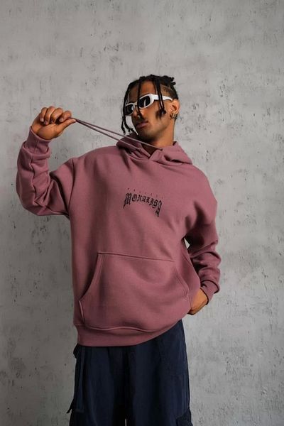 Silerra Men's Printed Hooded and Kangaroo Pocket Sweat - Dried Rose