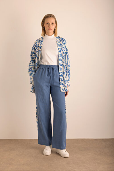 Aker Beli Lastikli Keten Pantolon