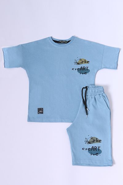 HÇM Hesaplı Çocuk Mağazaları Boy's Shorts Suit Back Printed Oversize Fit D45