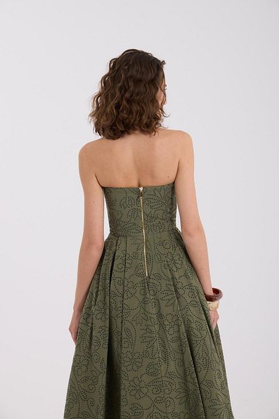 NOK İSTANBUL Blooming Grace Strapless Maxi Dress Khaki