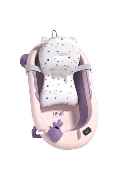 figga ® Cadă de baie pliabilă pentru bebeluși cu suport, 81 x 49 x 21 cm, roz