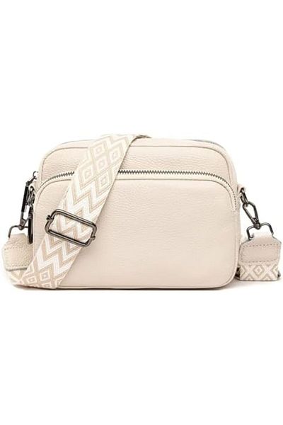 AQGT Efilra Crossbody Bag for Women, Small Leather Camera Purse Thick Strap Cross-body Bags, Triple Zip S