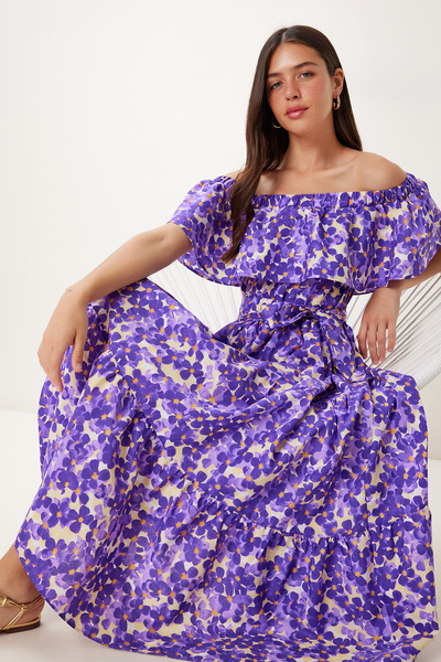 Lovelyİstanbul Φόρεμα με μοτίβο Carmen με γιακά