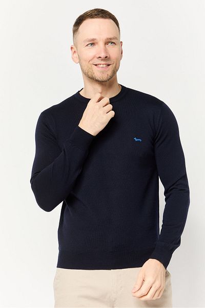 Harmont & Blaine Men Crew Neck Embroidered Logo Sweater, Navy