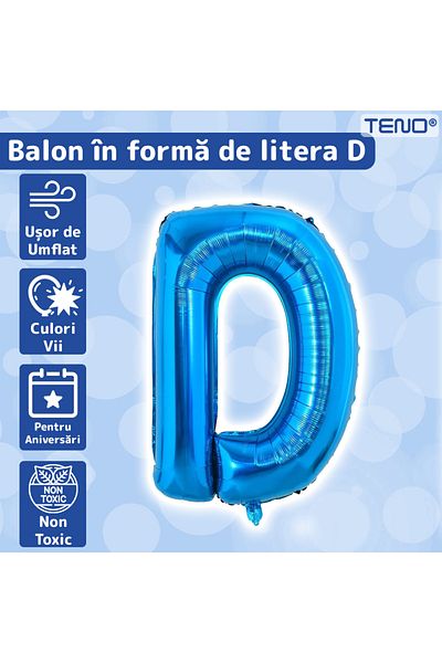 Teno Balon in Forma de Litera D Teno®, metalizat, pentru Petreceri/Aniversari/Evenimente, rezistent,40 cm