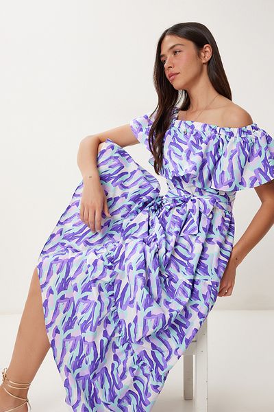 Lovelyİstanbul Patterned Carmen Collar Woven Dress