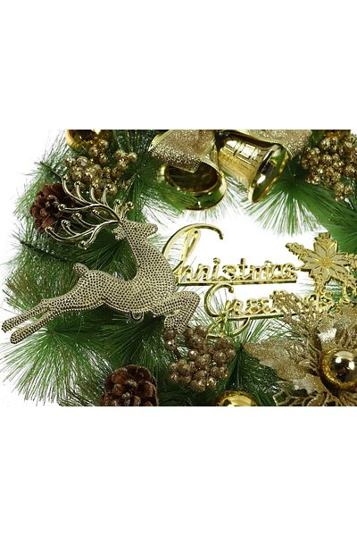 ideal STORE Coronita pentru Craciun idealStore din Brad Artificial, Diametru 40CM, Decorata cu Globulete, Reni,