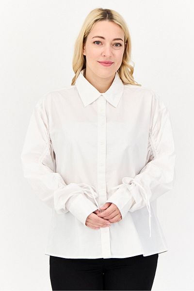 Levi's Women Spread Collar Long Sleeve Plain Shirt, White