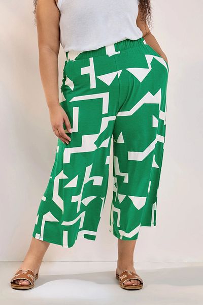 Stil Diva Plus Size High Waist Elastic Pocket Wide Leg Capri Pants 304118