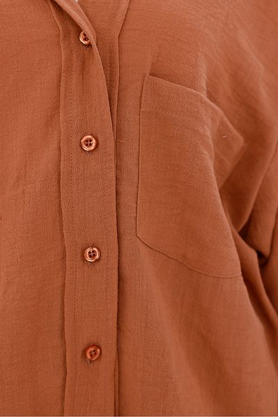LA PANTE Low Shoulder Linen Look Shirt Trousers Set with Elastic Waist, Laces and Front Pocket