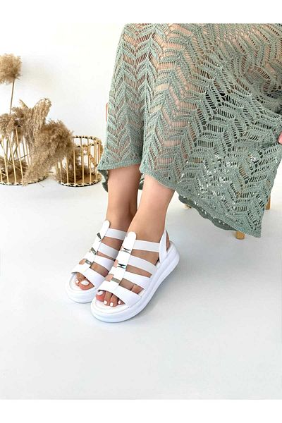 Saks Gardrop Women's Sandals with Accessories and Rubber Bands White Skin
