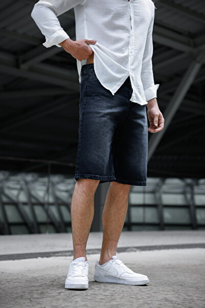 Newtime Men's Relaxed Fit Baggy Fit 100% Cotton Anthracite Denim Shorts