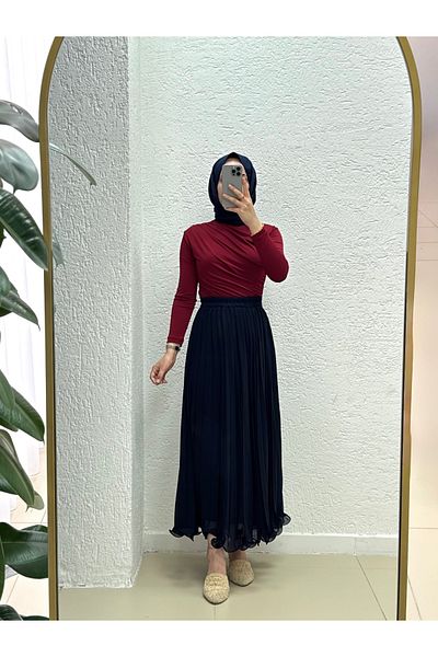 MİHRA STORE Mirora Misineli Chiffon Skirt-Bn8613 Navy Blue