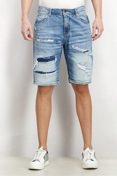 Antony Morato Men Ripped Denim Shorts, Blue