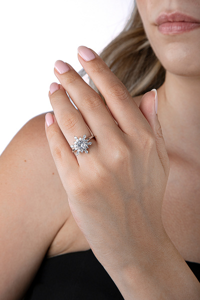 innuendo jewelery 925 Ayar Gümüş Kar Çiçeği Taşlı Yüzük