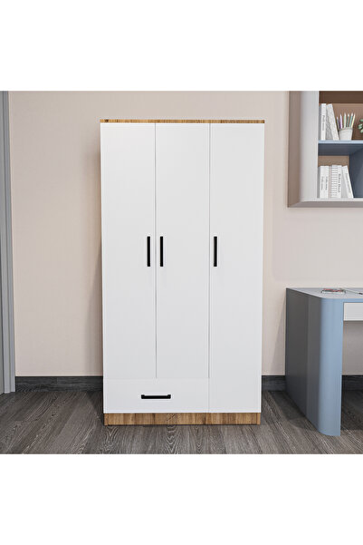 AZZURİ AZZURİ Trio 3 Kapaklı 1 Çekmeceli Elbise Dolabı Gardırop Genç Odası Ço...