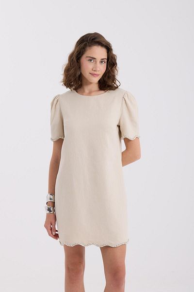 NOK İSTANBUL Shine Bright 100% Linen Dress Beige