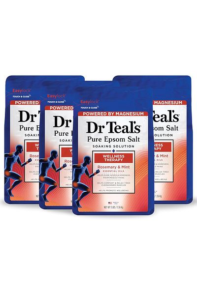 Dr Teals ملح إبسوم النقي من دكتور تيلز، علاج صحي مع إكليل الجبل والنعناع، ​​3 أرطال (عبوة من 4 قطع)