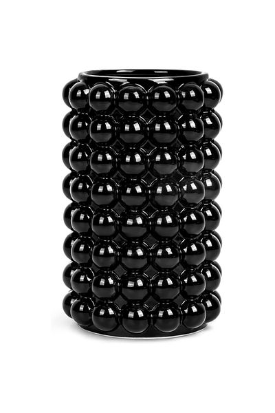 OEM Vaza ceramica neagra, decor boho, pentru flori naturale sau artificiale, deschidere larga, 13X20 cm