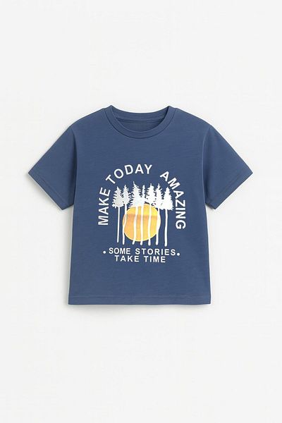 LUESS Tricou cu mânecă scurtă cu imprimeu pentru băiat, 100% bumbac - Indigo (3-4 ani 8-9 ani)