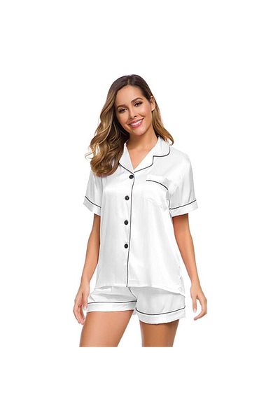 Caprisious Satin Silk Women's Pajama Set - 2-Piece Summer Sleepwear, Button-Down Top and Shorts