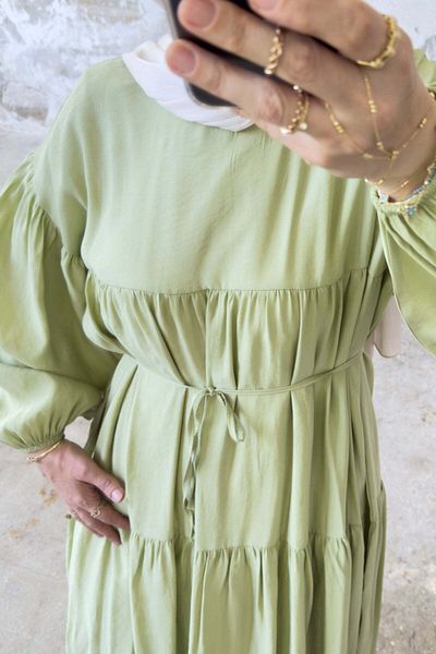 Hatun Atila Μακρύ φόρεμα με δεμένη μέση 8850 - Πράσινο