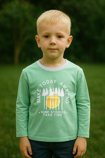 LUESS Tricou cu mânecă lungă imprimat 100% bumbac pentru băiat - mentă (3-4 ani 8-9 ani)