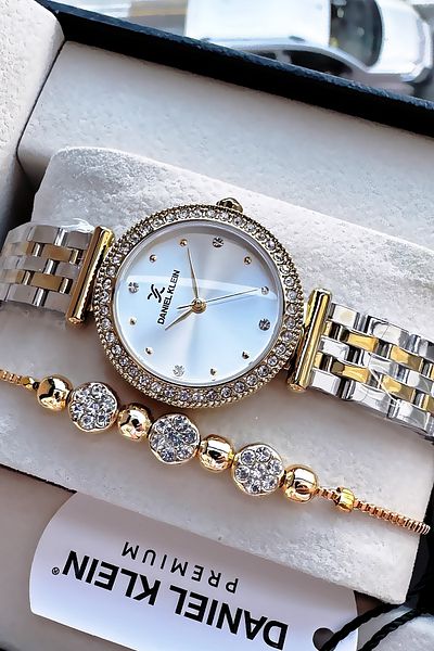 Daniel Klein Original Stone Case Waterproof Women Wristwatch Two Colors Steel Cord Gift Bracelet Dkby2042C2