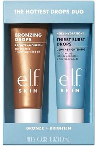 ELF e.l.f. SKIN The Hottest Drops Duo, Holy Hydration! Thirst Burst Drops & Bronzing Drops Skincare Set