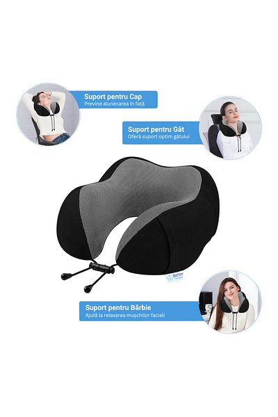 BETTER POSTURE Pro Memory Foam Travel Pillow, Black, 27 x 27 x 12 cm
