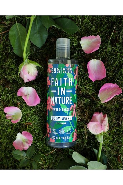 Faith In Nature Gel de duș natural, hidratant cu trandafir sălbatic, Faith in Nature, 400 ml