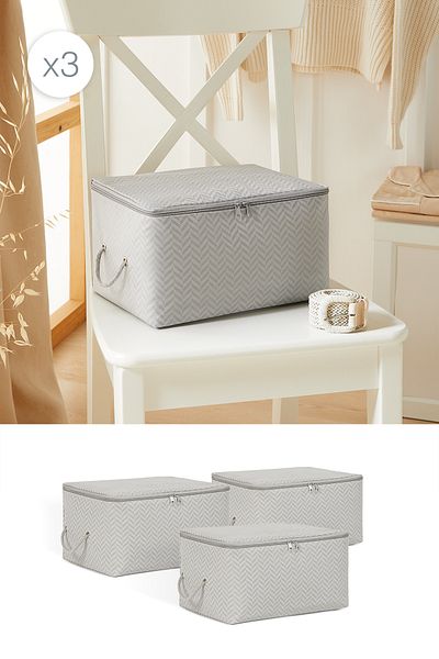 Ocean Home Textile 3 Pieces Small Size Gray Herringbone under Base Suitcase Suitcase Organizer Bag 30X22X18