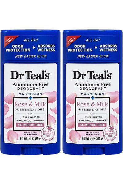 Dr Teals Dr. Teal's Deodorant Rose & Milk 2.65 Ounce Aluminum-Free (Pack of 2)