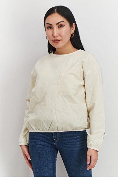 Piping Hot Women Crew Neck Light Padded Pullover Sweater, Off White