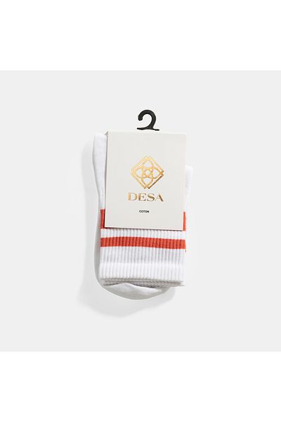 Desa White-Orange Striped Women's Bamboo Tennis Socks