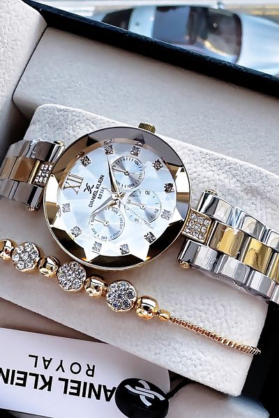 Daniel Klein Original Cutout Glass Waterproof Women Wristwatch Two Colors Steel Cord Gift Wristband Dkby2040C2