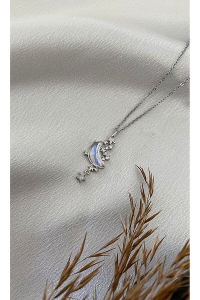 stainless steell Moon Steel Necklace with Star Detail