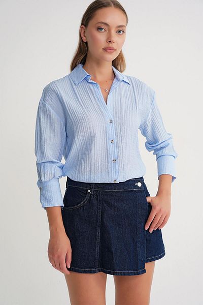 Mixray 4642 Women's Epaulet Kraşlı Shirt Baby Blue