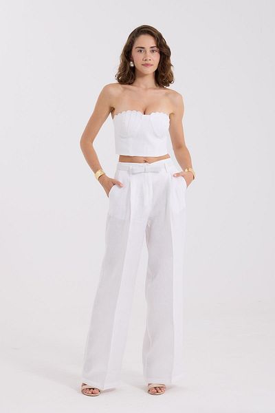 NOK İSTANBUL 100% Linen Kate Trousers White