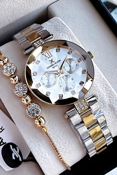 Daniel Klein Original Cutout Glass Waterproof Women Wristwatch Two Colors Steel Cord Gift Wristband Dkby2040C2