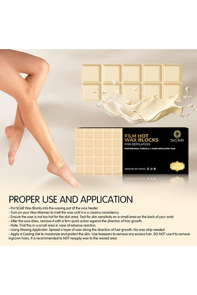 Scar Professional Scar Film Hot Wax Blocks 500g White Chocolate | Salon Spa Professional Formula | Hard Wax Blocks